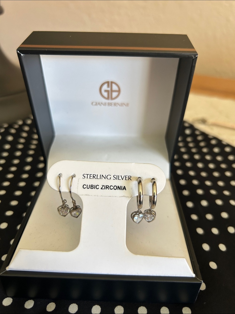Giani Bernini Sterling Silver 2 pairsHeart Earrings with Clear Stones - Silver